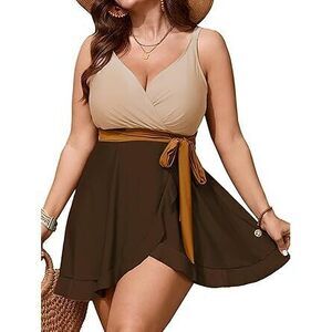 Womens Plus Size Swimsuit Swim Dress One Piece Bathing Suit Tummy Control Swim